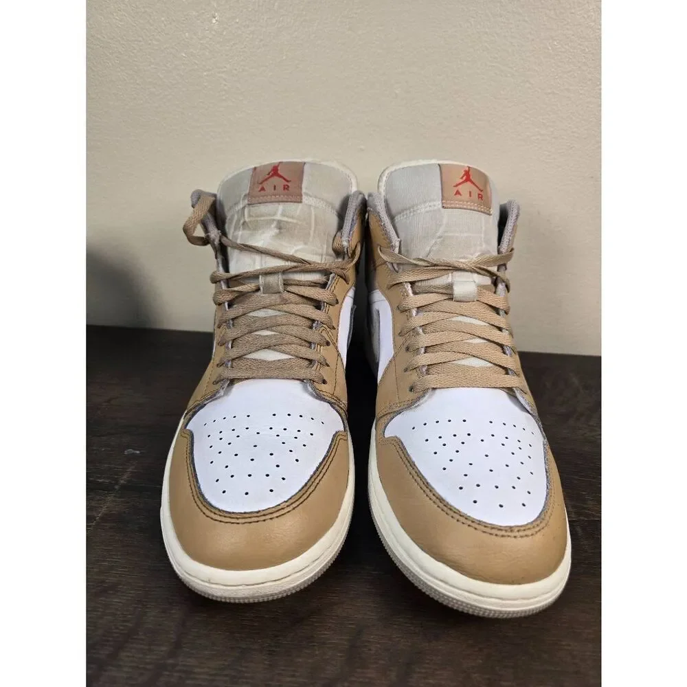Air Jordan 1 Mid Men's Basketball Shoes Size 10.5 Tan Red
